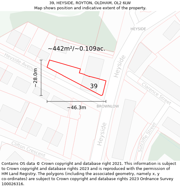 39, HEYSIDE, ROYTON, OLDHAM, OL2 6LW: Plot and title map