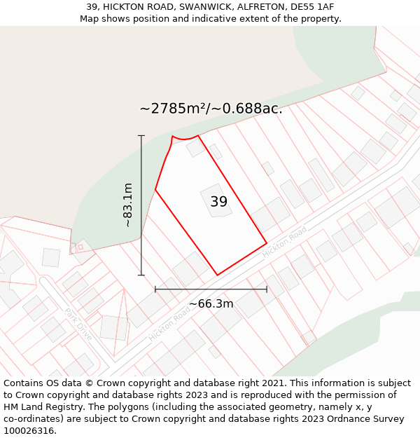 39, HICKTON ROAD, SWANWICK, ALFRETON, DE55 1AF: Plot and title map