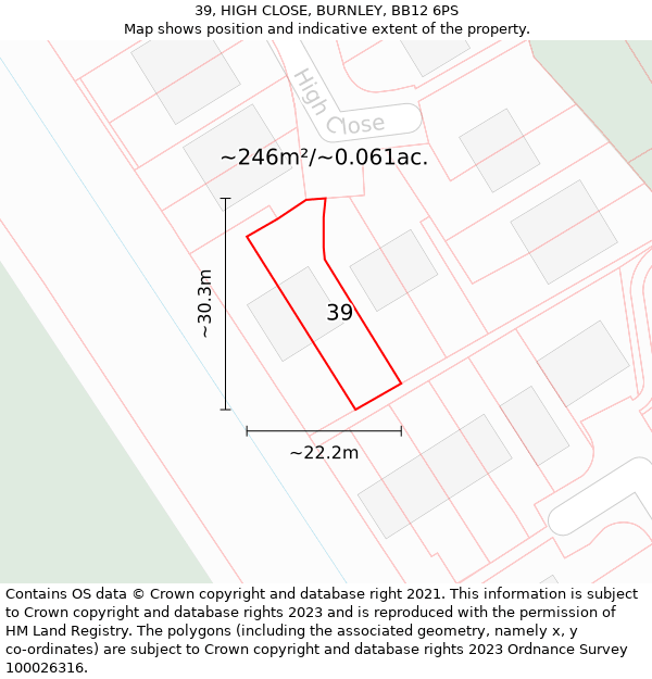 39, HIGH CLOSE, BURNLEY, BB12 6PS: Plot and title map