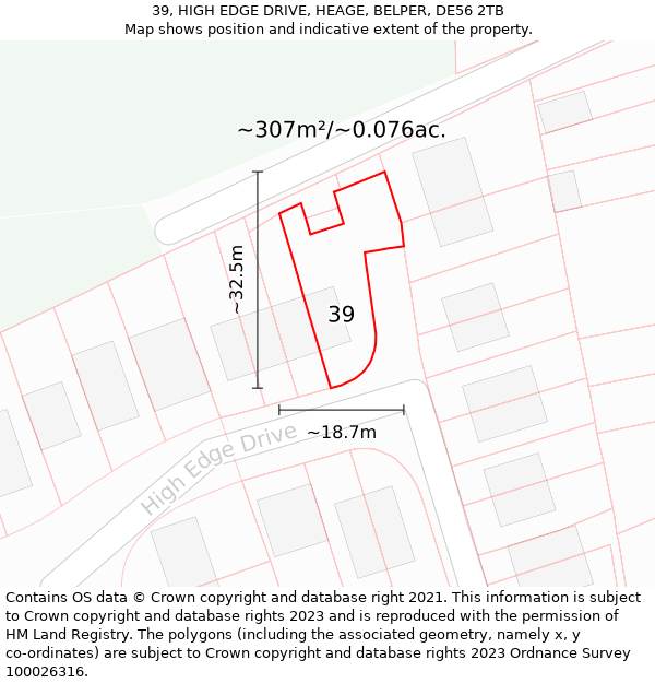 39, HIGH EDGE DRIVE, HEAGE, BELPER, DE56 2TB: Plot and title map