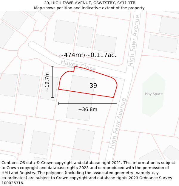 39, HIGH FAWR AVENUE, OSWESTRY, SY11 1TB: Plot and title map