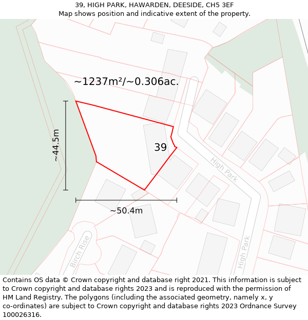 39, HIGH PARK, HAWARDEN, DEESIDE, CH5 3EF: Plot and title map