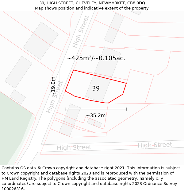 39, HIGH STREET, CHEVELEY, NEWMARKET, CB8 9DQ: Plot and title map