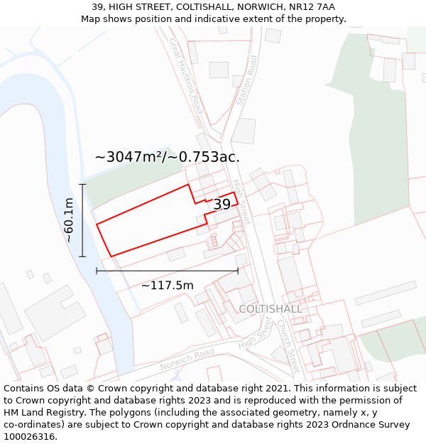 39, HIGH STREET, COLTISHALL, NORWICH, NR12 7AA: Plot and title map