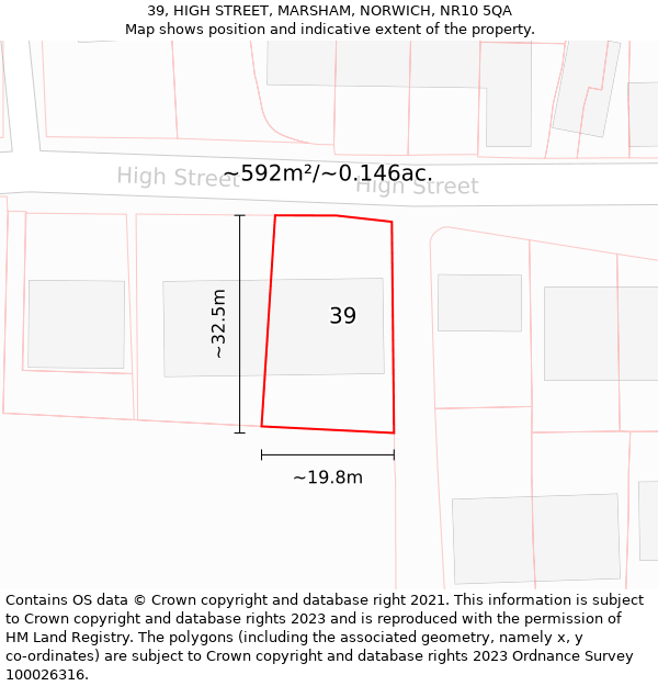 39, HIGH STREET, MARSHAM, NORWICH, NR10 5QA: Plot and title map