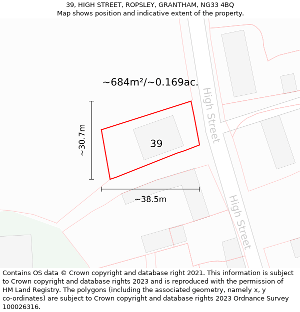 39, HIGH STREET, ROPSLEY, GRANTHAM, NG33 4BQ: Plot and title map