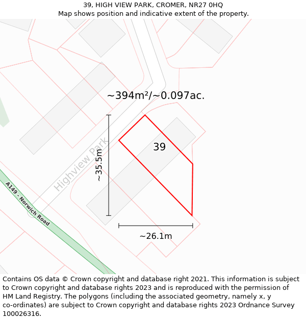 39, HIGH VIEW PARK, CROMER, NR27 0HQ: Plot and title map