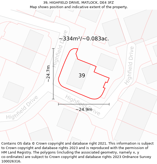 39, HIGHFIELD DRIVE, MATLOCK, DE4 3FZ: Plot and title map