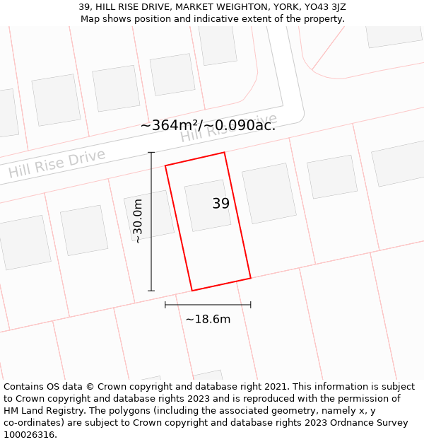 39, HILL RISE DRIVE, MARKET WEIGHTON, YORK, YO43 3JZ: Plot and title map