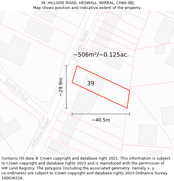 39, HILLSIDE ROAD, HESWALL, WIRRAL, CH60 0BJ: Plot and title map