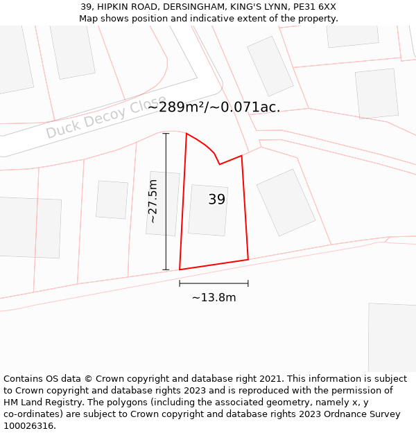 39, HIPKIN ROAD, DERSINGHAM, KING'S LYNN, PE31 6XX: Plot and title map