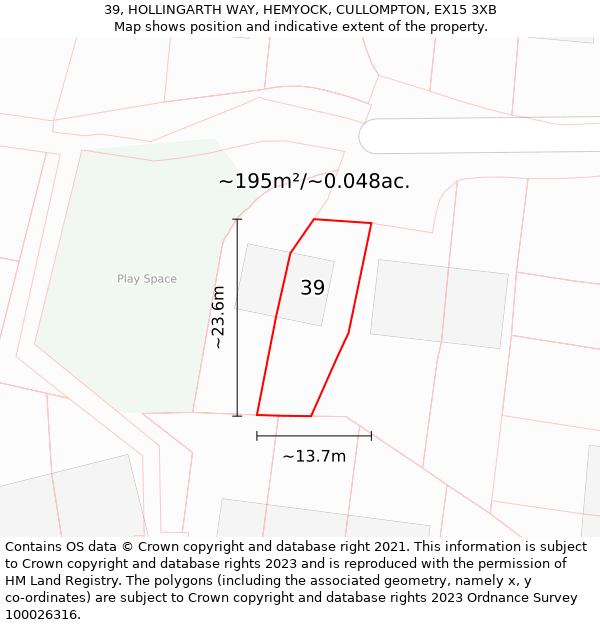 39, HOLLINGARTH WAY, HEMYOCK, CULLOMPTON, EX15 3XB: Plot and title map