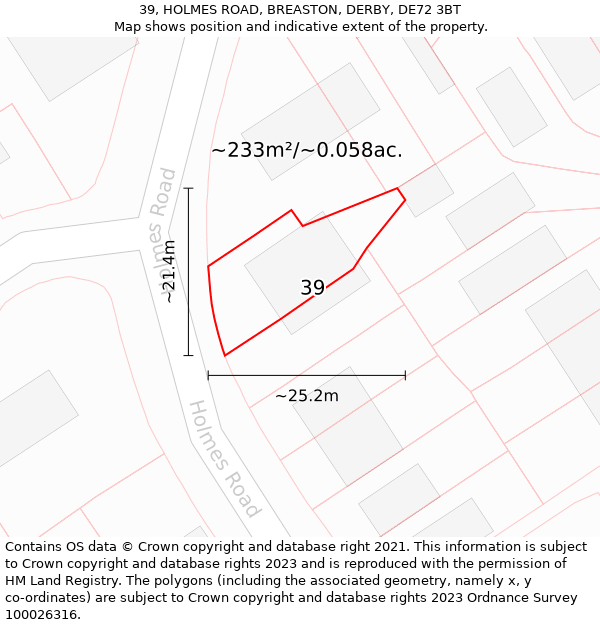 39, HOLMES ROAD, BREASTON, DERBY, DE72 3BT: Plot and title map