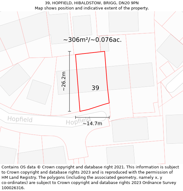 39, HOPFIELD, HIBALDSTOW, BRIGG, DN20 9PN: Plot and title map