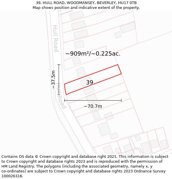 39, HULL ROAD, WOODMANSEY, BEVERLEY, HU17 0TB: Plot and title map