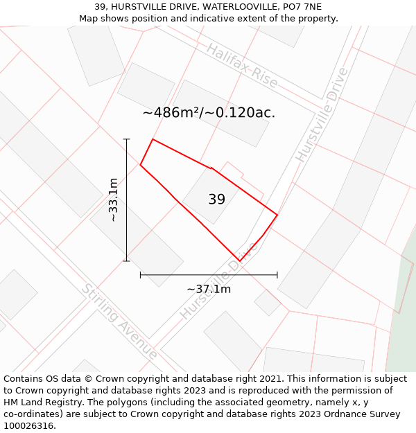 39, HURSTVILLE DRIVE, WATERLOOVILLE, PO7 7NE: Plot and title map