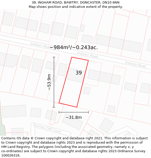 39, INGHAM ROAD, BAWTRY, DONCASTER, DN10 6NN: Plot and title map