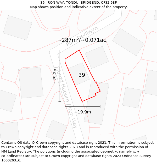 39, IRON WAY, TONDU, BRIDGEND, CF32 9BF: Plot and title map