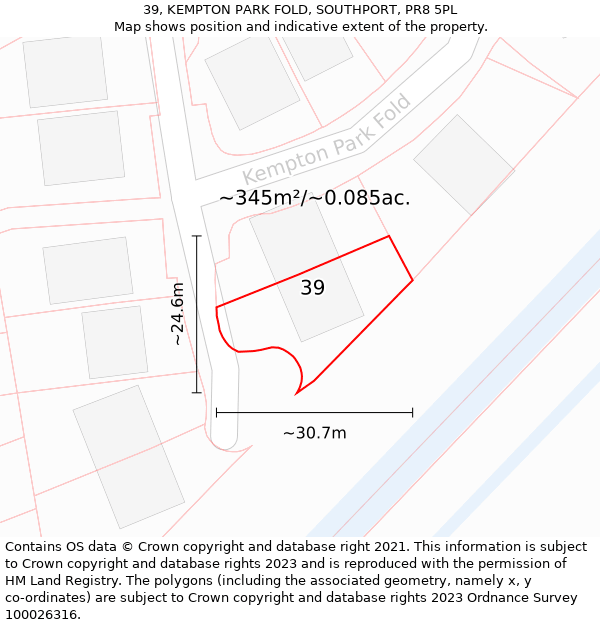 39, KEMPTON PARK FOLD, SOUTHPORT, PR8 5PL: Plot and title map