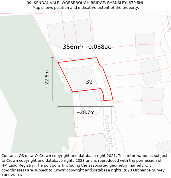 39, KENDAL VALE, WORSBROUGH BRIDGE, BARNSLEY, S70 5NL: Plot and title map