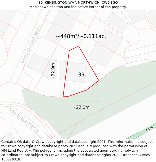 39, KENSINGTON WAY, NORTHWICH, CW9 8GG: Plot and title map