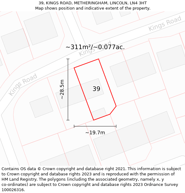 39, KINGS ROAD, METHERINGHAM, LINCOLN, LN4 3HT: Plot and title map