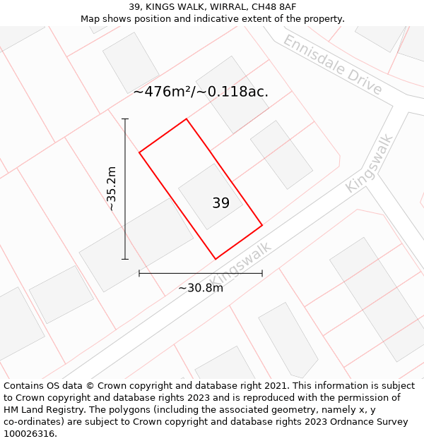 39, KINGS WALK, WIRRAL, CH48 8AF: Plot and title map