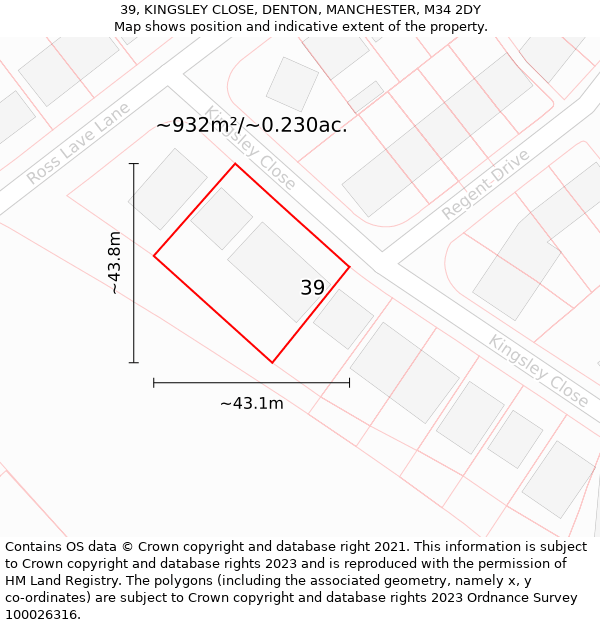 39, KINGSLEY CLOSE, DENTON, MANCHESTER, M34 2DY: Plot and title map