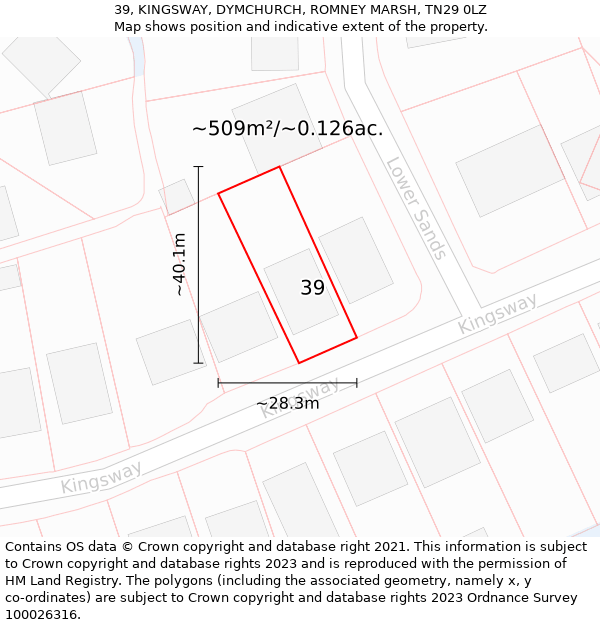 39, KINGSWAY, DYMCHURCH, ROMNEY MARSH, TN29 0LZ: Plot and title map