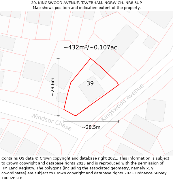 39, KINGSWOOD AVENUE, TAVERHAM, NORWICH, NR8 6UP: Plot and title map