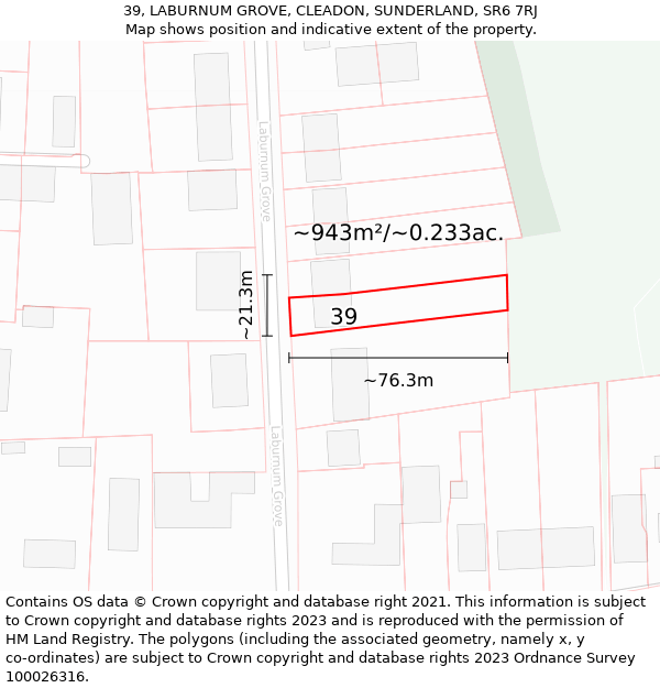 39, LABURNUM GROVE, CLEADON, SUNDERLAND, SR6 7RJ: Plot and title map