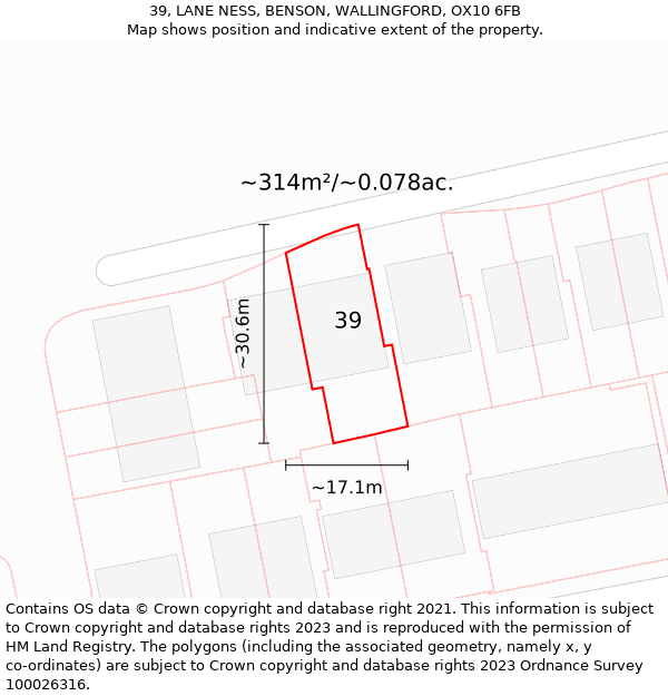 39, LANE NESS, BENSON, WALLINGFORD, OX10 6FB: Plot and title map