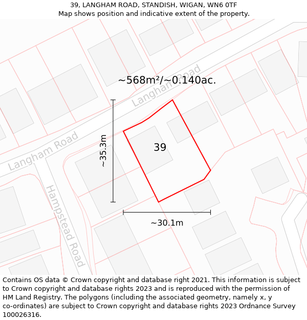 39, LANGHAM ROAD, STANDISH, WIGAN, WN6 0TF: Plot and title map