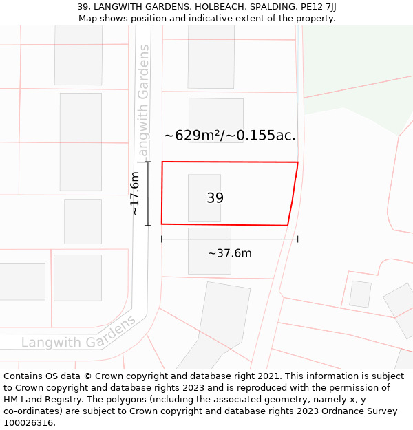 39, LANGWITH GARDENS, HOLBEACH, SPALDING, PE12 7JJ: Plot and title map