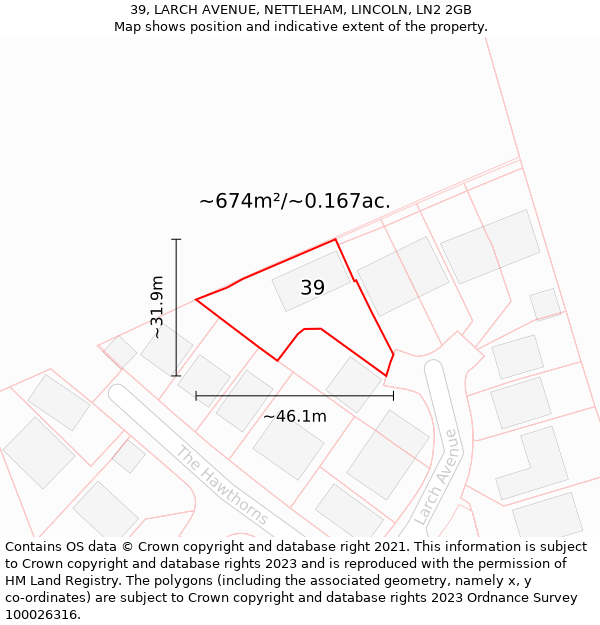 39, LARCH AVENUE, NETTLEHAM, LINCOLN, LN2 2GB: Plot and title map