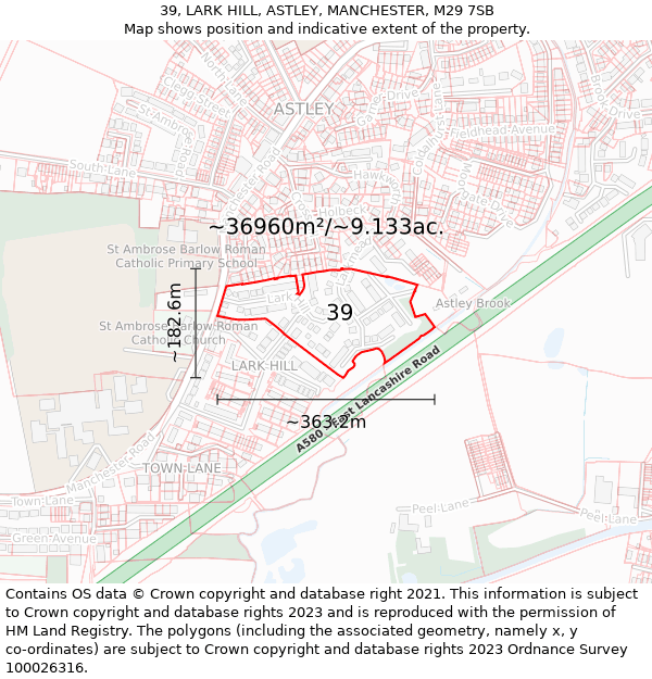 39, LARK HILL, ASTLEY, MANCHESTER, M29 7SB: Plot and title map