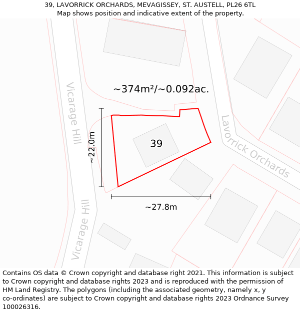 39, LAVORRICK ORCHARDS, MEVAGISSEY, ST. AUSTELL, PL26 6TL: Plot and title map