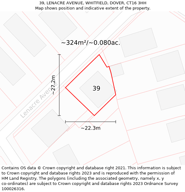 39, LENACRE AVENUE, WHITFIELD, DOVER, CT16 3HH: Plot and title map