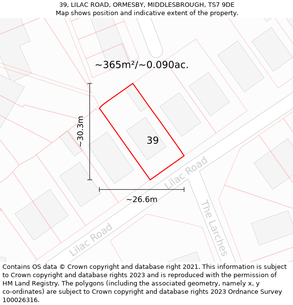 39, LILAC ROAD, ORMESBY, MIDDLESBROUGH, TS7 9DE: Plot and title map