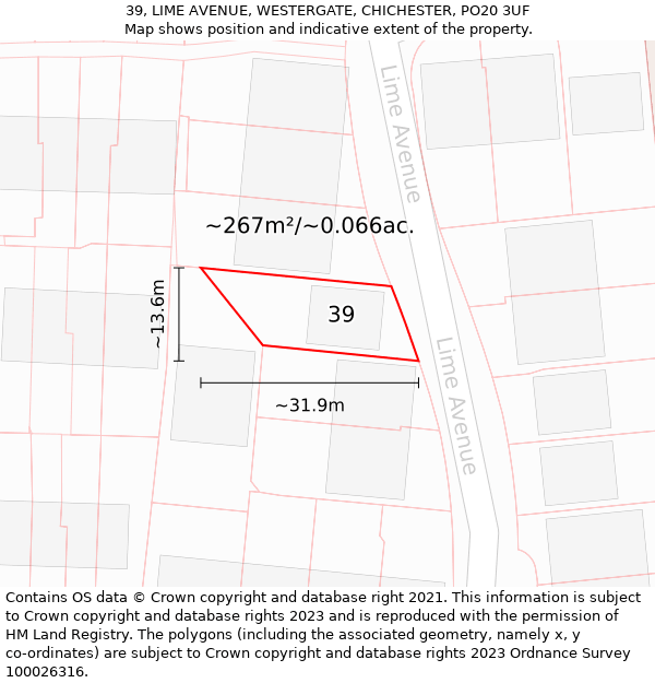 39, LIME AVENUE, WESTERGATE, CHICHESTER, PO20 3UF: Plot and title map