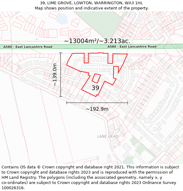 39, LIME GROVE, LOWTON, WARRINGTON, WA3 1HL: Plot and title map