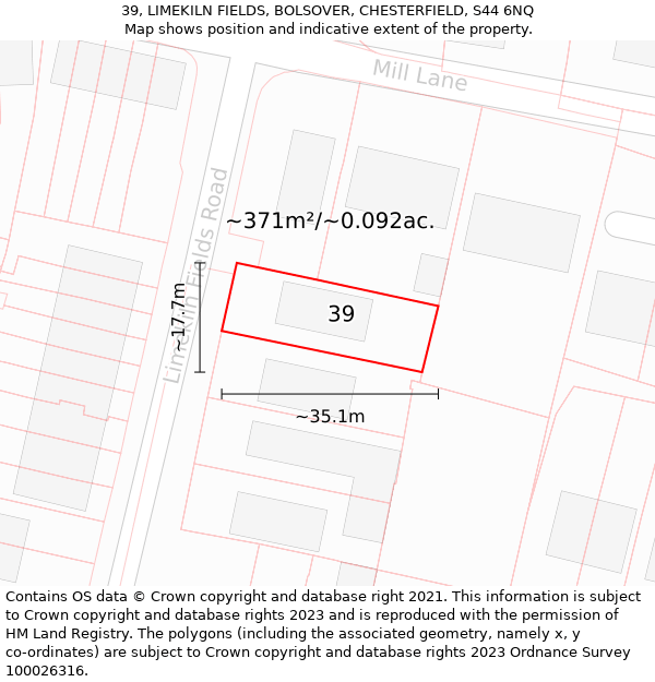 39, LIMEKILN FIELDS, BOLSOVER, CHESTERFIELD, S44 6NQ: Plot and title map