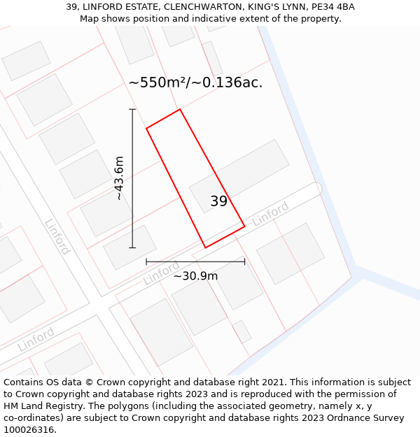 39, LINFORD ESTATE, CLENCHWARTON, KING'S LYNN, PE34 4BA: Plot and title map