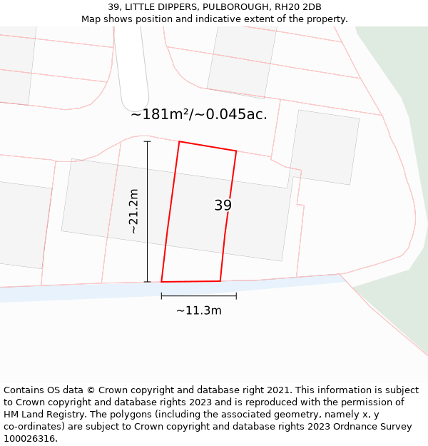 39, LITTLE DIPPERS, PULBOROUGH, RH20 2DB: Plot and title map