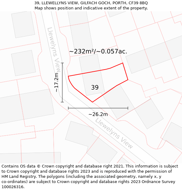 39, LLEWELLYNS VIEW, GILFACH GOCH, PORTH, CF39 8BQ: Plot and title map