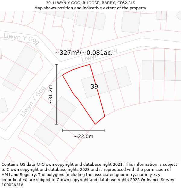 39, LLWYN Y GOG, RHOOSE, BARRY, CF62 3LS: Plot and title map