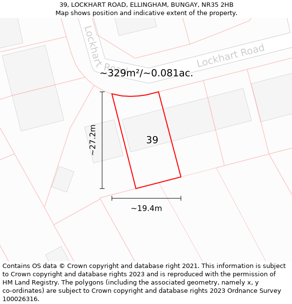 39, LOCKHART ROAD, ELLINGHAM, BUNGAY, NR35 2HB: Plot and title map