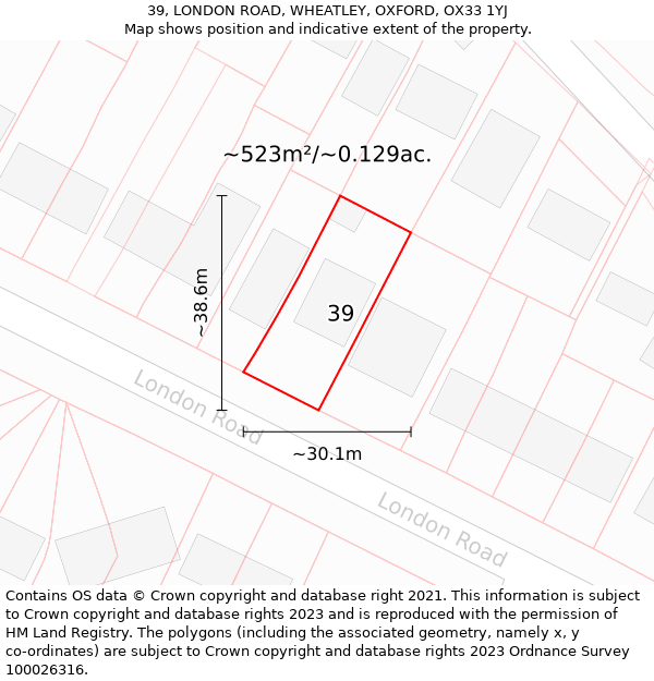 39, LONDON ROAD, WHEATLEY, OXFORD, OX33 1YJ: Plot and title map