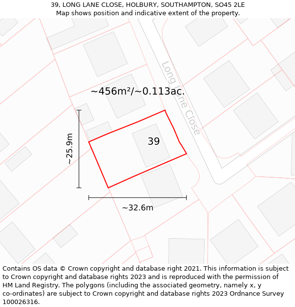 39, LONG LANE CLOSE, HOLBURY, SOUTHAMPTON, SO45 2LE: Plot and title map