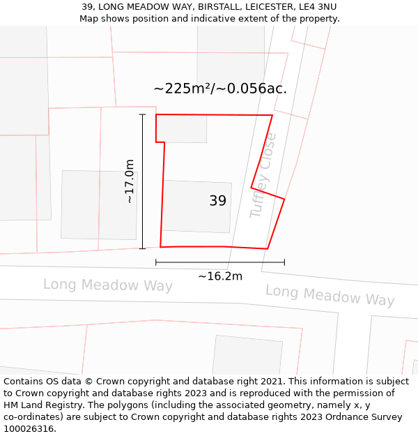 39, LONG MEADOW WAY, BIRSTALL, LEICESTER, LE4 3NU: Plot and title map